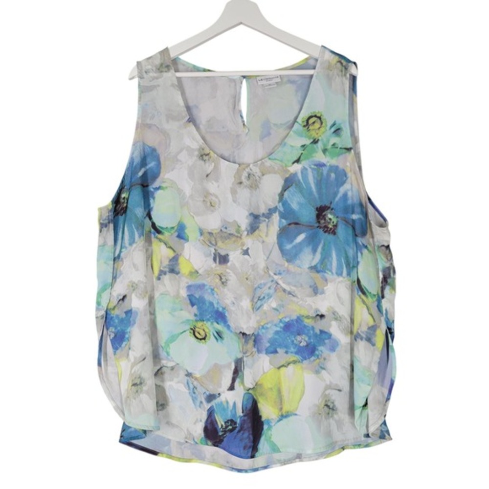 Liz Claiborne Tank Top Women 3X Blue Floral‎ Watercolor Sleeveless Blouse